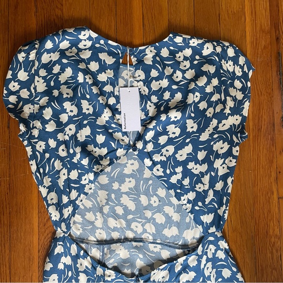 NWT REFORMATION Gavin Back Cut Out Midi Dress in Tuli Blue & White Floral Sz 12 - Picture 4 of 6